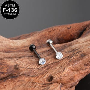 14G Titanium Silver/Black CZ Tongue Barbell/Tongue Piercing/Tongue Jewelry/1PCS/Tongue Ring/Barbell Piercing/Straight Barbell/Gift For Her