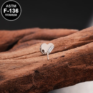 16G Titanium Melting Heart Square CZ Cartilage Stud/Labret Stud/Tragus Stud/Flat Back/Helix Stud/Cartilage Piercing/Internally Threaded/Gift
