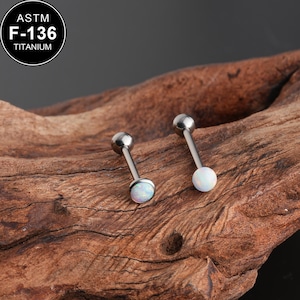 1PCS 14G Titanium White Opal Tongue Barbell/Tongue Piercing/Tongue Jewelry/White Oapl Tongue Barbell Piercing/Straight Barbell/Gift For Her