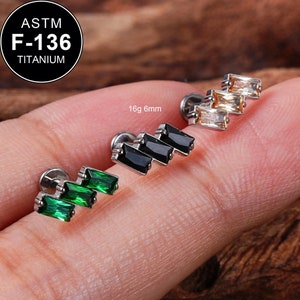 16G Titânio Colorido CZ Cartilagem Stud/Labret Stud/Tragus Stud/Flat Back Brinco/Hélice Stud/Cartilagem Piercing/Internamente Rosqueado/Presente