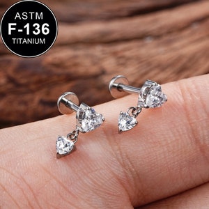 16G Titan fadenlos baumeln Herz CZ Knorpel Piercing/Knorpel Ohrstecker/Helix/Tragus Ohrstecker/Flat Back Ohrring/Helix Bolzen/Knorpel Piercing/Geschenk