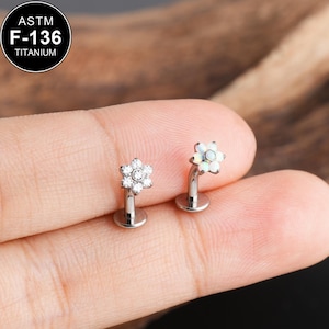 14G Titanium Threadless Floral CZ/Opal Belly Ring/Curved Barbell/Belly Piercing/Belly Jewelry/Belly Button Ring/1 PCS/Navel Bar/Gift For Her