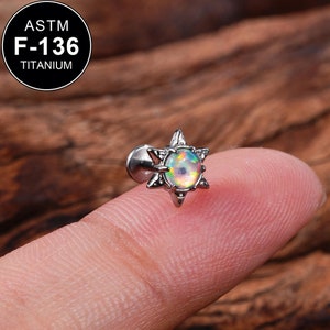 16G Titanium Starburst Opal Cartilage Stud/Labret Stud/Tragus Stud/Flat Back Earring/Helix Stud/Cartilage Piercing/Internally Threaded/Gift