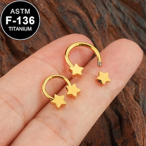 16G/14G Titanium Gold Star Horseshoe Ring/Septum Ring/Daith Earring/Horseshoe Septum Ring/Nose Ring/1 PCS/Minimalist Earring/Septum Piercing