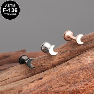 1PCS 16G Implant Grade Titanium Moon Shape Threadless Push Pin Labret/Tragus/Cartilage/Conch/Flat Back Earring/Nose Stud/6/8mm/Gift For Her
