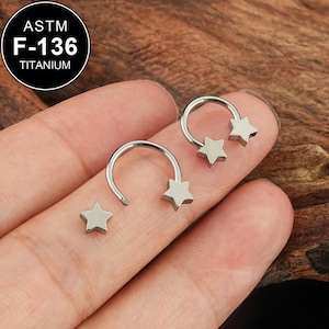 16G/14G F136 TITANIUM Star Horseshoe Ring/Septum Ring/Daith Earring/Horseshoe Septum Ring/Nose Ring/1 PCS/Minimalist Earring/Septum Piercing