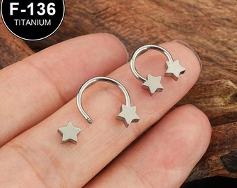 16G/14G F136 TITANIUM Star Horseshoe Ring/Septum Ring/Daith Earring/Horseshoe Septum Ring/Nose Ring/1 PCS/Minimalist Earring/Septum Piercing