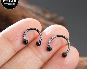 Anel de septo em forma de ferradura, 16g, em titânio preto, pavê de zircônia cúbica, com rosca interna, brinco Daith, joia para tragus, 1 peça, CBR preto, presente para ela