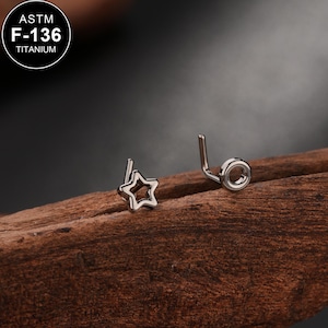 20G Titanium Star&Circle L Shape Nose Ring/Nose Stud/Tiny Nose Stud/Nose Ring/Nose Piercing/1Pcs/Nose Bone/Nostril Jewelry/Nostril piercing
