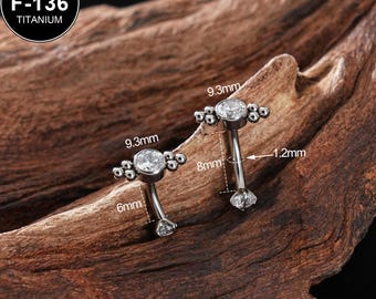 Dochais 12 Pièces Piercing Sourcil / Rook / Daith 16G 8mm – Barre Courbe CZ Cœur Fleur Lune, Acier Inox Hypoallergénique
