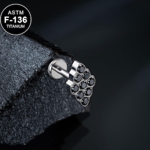 Tige de cartilage CZ noire, titane 16G/Tige de conque/Tige de labret/Tige hélicoïdal/Tige de tragus/Piercing du cartilage/1PCS/Tige à filetage interne/Cadeau