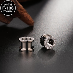 1Pair 6/8/10/12mm Titanium CZ Ear Plugs/Gauge Earring/Titanium CZ Tunnel Plugs/Ear Gauges/Screw Back/Ear Expander/Tunnel Ear Plugs/Expanders