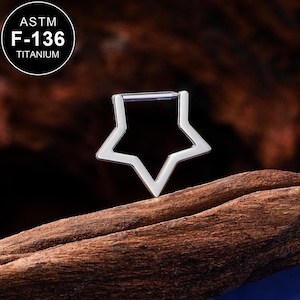 16G チタンシルバー スターセプタムリング/セプタムジュエリー/セプタムピアス/セプタムクリッカー/ダイスイヤリング/軟骨フープ/1個/ヘリックスピアス/ギフト
