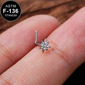20G Titanium L Shape Starburst CZ Nose Ring/Nose Stud/Tiny Nose Stud/Nose Ring/Nose Piercing/1Pcs/Nose Bone/Nostril Jewelry/Nostril piercing