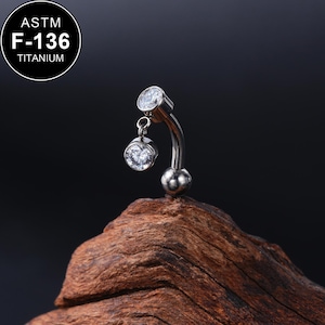14G Titanium Dangle CZ Belly Barbell/Curved Barbell/Internally Threaded/Belly Piercing/Belly Jewelry/Belly Button Ring/1 PCS/Gift For Her