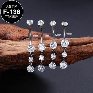 14G Titanium Long Dngle CZ Belly Rings/Curved Barbell/Internally Threaded/Belly Piercing/Belly Jewelry/Belly Button Ring/1PCS/Gift For Her