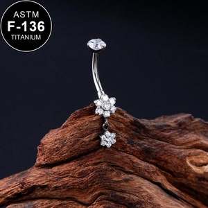 14G Titanium Flower Dangle CZ Belly Ring/Curved Barbell/Internally Threaded/Belly Piercing/Belly Jewelry/Belly Button Ring/1PCS/Gift For Her