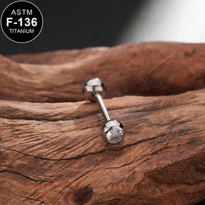 14G Titanium Bezel Ball CZ Tongue Barbell/Tongue Piercing/Tongue Jewelry/1PCS/Tongue Ring/Barbell Piercing/Straight Barbell/Gift For Her