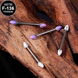 1 Pair 14G Titanium White/Purple Opal Nipple Barbells/Internally Threaded/Nipple Rings/Nipple Jewelry/Barbell Jewelry/Nipple Piercing/Gifts