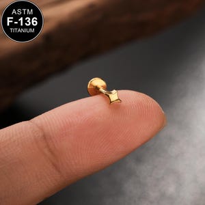 16G/18G Titanium Gold Four Point Star Threadless Cartilage Stud/Cartilage Stud/Helix/Tragus Stud/Flat Back Earring/Helix/Cartilage Piercing