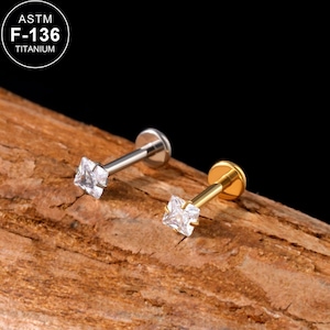 16G Titan Quadrat CZ Labret Knorpel Bolzen/Knorpel Bolzen/Tragus Bolzen/Flat Back Ohrring/Helix Bolzen/Knorpel Piercing/Innengefädelt