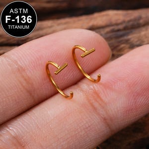 1Pcs 20G Titanium Gold C-Shaped Little Bar Nose Ring/Lobe/Nose Ring/Tiny Nose Stud/Nose Piercing/Nostril Jewelry/Nostril Stud/Gift For Her