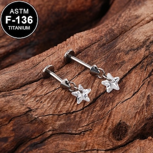 Pendentif étoile CZ sans filetage en titane 16G/clous de cartilage/clous hélicoïdal/clous tragus/boucle d'oreille arrière plat/clous hélicoïdaux/piercing cartilage/cadeau