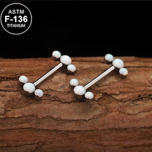 14G TITANIUM Opal Nipple Rings/Nipple Barbells/Nipple Jewelry/Barbell Jewelry/Nipple Piercing/Sexy Body Jewelry/1 Pair/Barbell Piercings