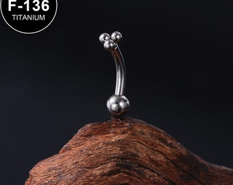 Barra para ombligo de titanio de 14 g con 3 cuentas, barra curva, rosca interna, piercing para ombligo, joyería para ombligo, anillo para ombligo, 1 unidad, regalo para ella