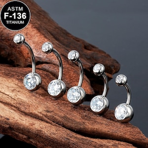 14G Titanium Bezel CZ Belly Rings/Curved Barbell/Internally Threaded/Belly Piercing/Belly Jewelry/Belly Button Ring/1 PCS/Navel Piercing