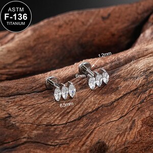 1 peça 16G titânio rosca interna transparente zircônia cúbica parafuso prisioneiro/cartilagem/hélice/tragus parafuso prisioneiro/brinco de parte traseira plana/pino de hélice/piercing de cartilagem/presentes