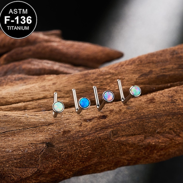 20G Titanium L-Shaped Opal Nose Ring/Nose Stud/Tiny Nose Stud/Nose Ring/Nose Piercing/1Pcs/Nose Bone/Nostril Jewelry/Nostril piercing Stud