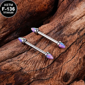 1 Pair 14G Titanium Purple Spike Opal Nipple Barbells/Internally Threaded/Nipple Rings/Nipple Jewelry/Barbell Jewelry/Nipple Piercing/Gifts