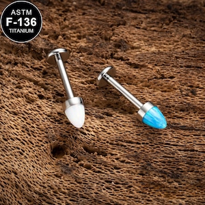 16G Titanium Spike Opal Labret Cartilage Stud/Cartilage Stud/Tragus Stud/Flat Back Earring/Helix Stud/Cartilage Piercing/Internally Threaded