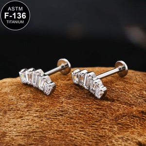 16G Titanium Threadless CZ Cartilage Stud/Inner Conch Stud/Tragus Stud/FlatBack Earring/Helix Stud/Cartilage Piercing/1PCS/Gift For Her