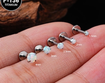 20G/18G/16G Implant klasy tytanowej z ząbkami opalowymi bez gwintu, zatyczka do wargi/tragusu/chrząstki/muszli/kolczyk z płaskim tyłem/kolczyk do nosa/1,5,2,2,5,3,4 mm