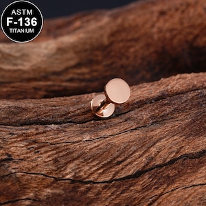 20/18/16G Titanium Rose Gold Flat Disc Threadless Push Pin Labret Stud/Tiny Dot Cartilage Stud/Tragus/Helix/Conch/Nose Stud/2/2.5/3/4mm