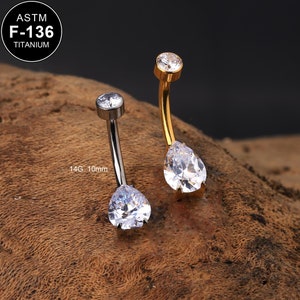 14G Titanium Teardrop CZ Belly Ring/Curved Barbell/Belly Ring/Belly Piercing/Belly Bar/1PCS/Belly Button Ring/Navel Bar/Internally Threaded