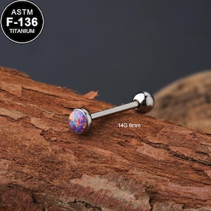 14G Titanium Purple Opal Tongue Barbell Ring/Tongue Piercing/Tongue Jewelry/Tongue Ring/Barbell Piercing/1PCS/Barbell Jewelry/Gift For Her