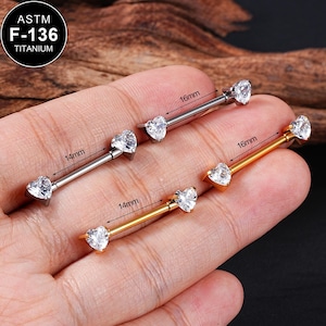 1 Pair 14G TITANIUM Heart CZ Nipple Rings/Internally Threaded/Nipple Barbells/Nipple Bars/Barbell Jewelry/Nipple Piercing/Barbell Piercing
