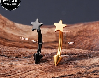 16G Titânio Ouro/Estrela Preta Rook Curvo Barbell/Rook Piercing/1PCS/Brinco Rook/Anel de Sobrancelha/Rook Barbell/Joia de Sobrancelha/Presente Para Ela