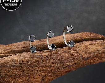2 peças de piercing de septo com zircônia cúbica preta em titânio calibre 20G com engaste interno/piercing de nariz com rosca interna/piercing em ferradura/brinco minimalista/piercing de septo/6/7/8 mm