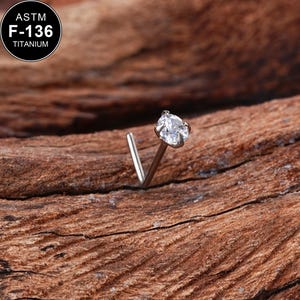 22G L-Shaped Tiny Prong CZ Titanium Nose Stud/Nose Ring/Nose Piercing/Nostril Jewelry/Nostril piercing/1Pcs/Minimalist Jewelry/1.5/2/2.5/3mm