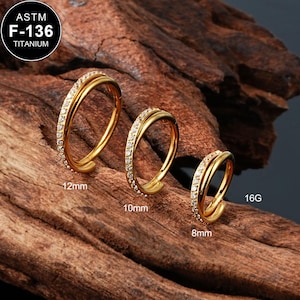 16G Titanium Gold Twisted Hoop CZ Ring/Helix Hoop/Tragus Hoop/Rook Hoop/1PCS/Conch Earring/Minimalist Earring/Tragus Jewelry/Gift/Hoop
