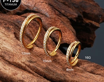 16G Titanium Gold Twisted Hoop CZ Ring/Helix Hoop/Tragus Hoop/Rook Hoop/1PCS/Conch Earring/Minimalist Earring/Tragus Jewelry/Gift/Hoop