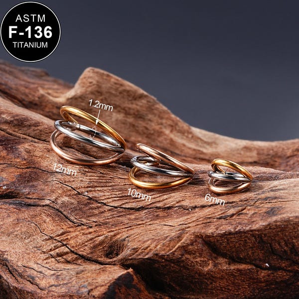 16G Titanium Mixed Color Triple Hoop Clicker Earring/Helix/Tragus Hoop/Cartilage Hoop/1PCS/Conch Earring/Minimalist Earring/Helix Jewelry