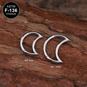 16G TITANIUM Moon Daith Ring/Cartilage Earring/Rook Earring/Daith Piercing/Hinged Segment Ring/Hoop Earrings/Helix Hoop/1PCS/Daith Hoop/Gift