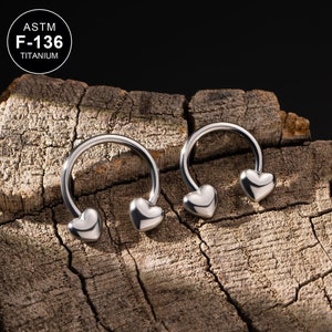 16G TITANIUM Heart Septum Ring/Nose Ring/Horseshoe Ring/Minimalist Earring/Externally threaded/Septum Piercing/1Pcs/Daith Earring/Conch/Gift