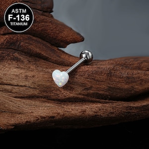 14G Titanium Opal Heart Tongue Barbell Ring/Barbell Jewelry/Internally Threaded/Tongue Piercing/1PCS/Tongue Jewelry/Tongue Ring/Gift for her