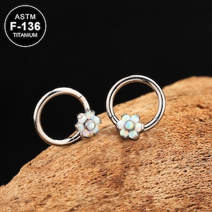 16G Titanium Floral Opal Septum Ring/Helix Hoop/Tragus Hoop/Rook Hoop/1PCS/Conch Earring/Minimalist Earring/Tragus Jewelry/Gift For Her/Hoop